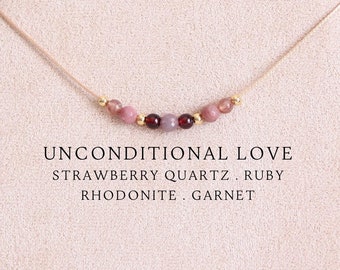 Unconditional love necklace Custom healing crystal jewelry Healthy relationship Harmony Deep affection Trust Tenderness Passion Intimacy