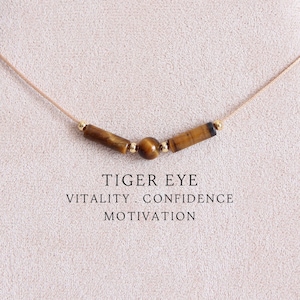 Personalized tiger eye necklace Layering waterproof custom crystal necklace Spiritual gift Travel comfy jewelry Confidence Protection stone