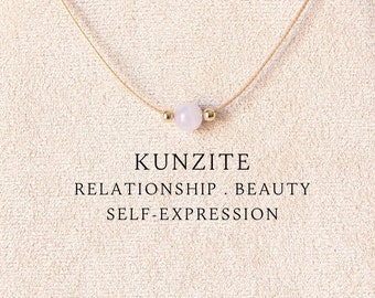 Dainty kunzite single bead boho necklace for women