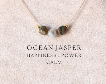 Boho ocean jasper beaded necklace for women Handmade crystal jewelry