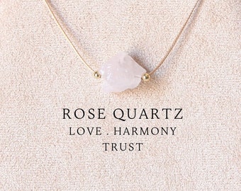 Customizable raw rose quartz necklace for women