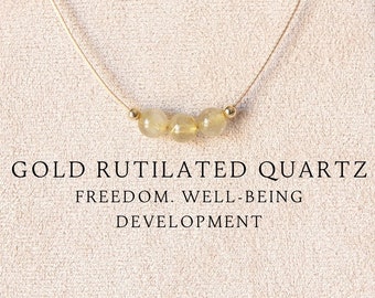 6mm Gold rutilated quartz beaded necklace  Handmade crystal jewelry Custom gift for her Gemstone choker