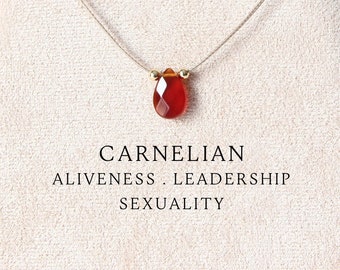 Carnelian necklace Teardrop necklace Carnelian pendant Crystal necklace July birthstone necklace Carnelian jewelry