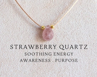 Strawberry quartz necklace Real crystal necklace Handmade jewelry Hippie necklace Boho necklace Pink stone pendant Custom gifts for women