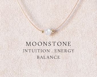 6mm Moonstone necklace for women dainty and delicate with genuine crystal