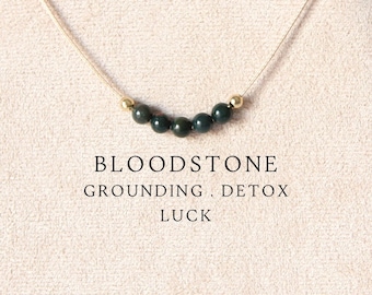 4mm Bloodstone necklace Boho jewelry Summer crystal necklace March birthstone Handmade beaded necklace  Hippie jewelry