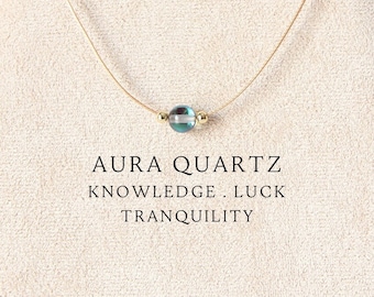 Collar delicado de cuentas de cuarzo con aura de ángel para mujer. Joyería de cristal natural.