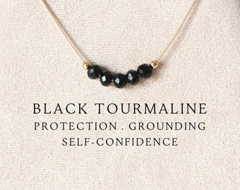 Black tourmaline beaded necklace Protection necklace Custom crystal necklace