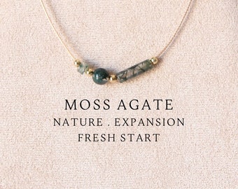 Asymmetrical mismatched moss agate beaded necklace for women