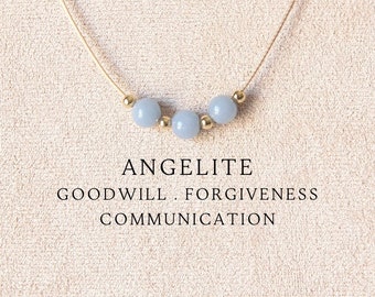 Blau Angelit boho einfache Perlen Halskette Kristall Schmuck Edelstein Halskette