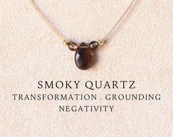Delicate teardrop smoky quartz choker necklace for women with 4mm beads Smoky quartz pendant Custom crystal necklace Handmade jewelry