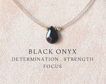 Black onyx necklace December birthstone Boho necklace Crystal necklace Hippie jewelry 30th birthday gift for women Teardrop necklace