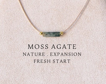 Moss agate necklace Crystal necklace Bead necklace Virgo necklace Dainty necklace Boho necklace Custom necklace for her