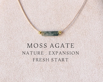 Moss agate necklace on cord Crystal jewelry Dainty bead necklace Virgo necklace Personalized dainty boho necklace Custom gifts for her