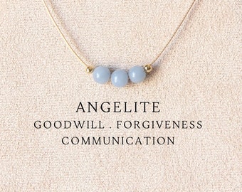 Blue angelite beaded hippie simple necklace Handmade crystal jewelry