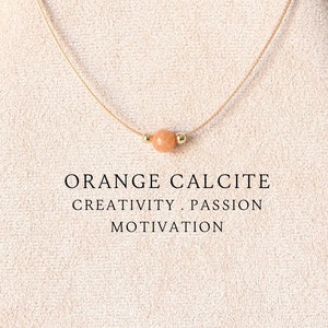Orange calcite single bead necklace for women