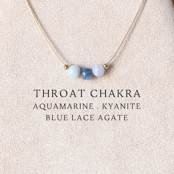 Throat chakra custom healing beaded crystal necklace with natural stones Handmade jewelry