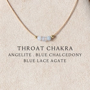 Throat chakra beaded necklace with 4mm genuine crystals Gemstone necklace
