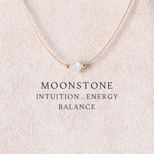 6mm Moonstone necklace for women dainty and delicate with genuine crystal