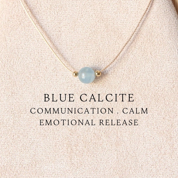 Collana boho personalizzata in calcite blu da 8 mm