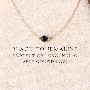 Collier de perles bohèmes simples tourmaline noire 6 mm Longueur et finition personnalisées