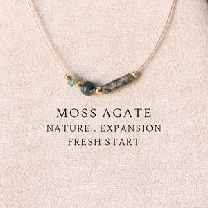 Asymmetrical mismatched moss agate beaded necklace for women Crystal jewelry