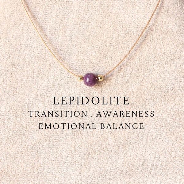 Boho lepidolite single bead necklace for women