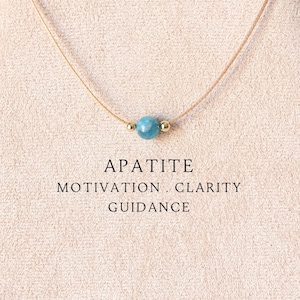 Everyday blue apatite single bead necklace for women on cord Handmade crystal jewelry Dainty minimalist gemstone choker Personalized gift