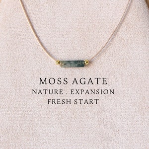 Moss agate necklace on cord Crystal jewelry Dainty bead necklace Virgo necklace Personalized dainty boho necklace Custom gifts for her