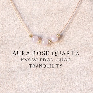 Aura rose quartz beaded necklace for women Crystal jewelry