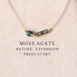 Asymmetrical moss agate boho necklace for women