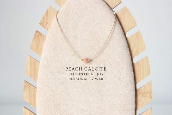 Dainty peach calcite necklace for women on cord Crystal jewelry