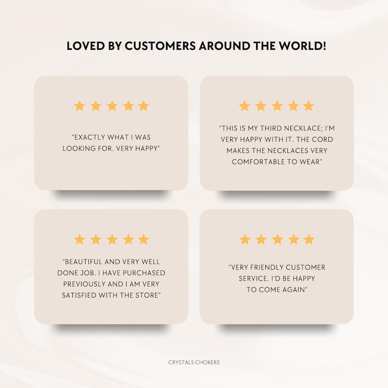 May include: Four customer reviews with five-star ratings for a jewelry shop. The reviews highlight the quality of the products, the customer service, and the overall satisfaction with the store.