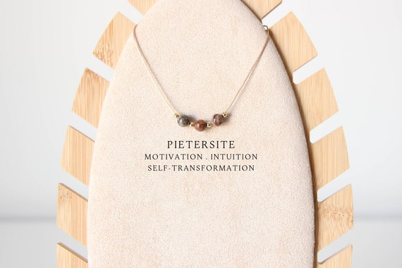 Natural pietersite beaded cord necklace Custom crystal jewelry Handmade dainty choker Real gemstone Bijoux femme 21st birthday gift for her