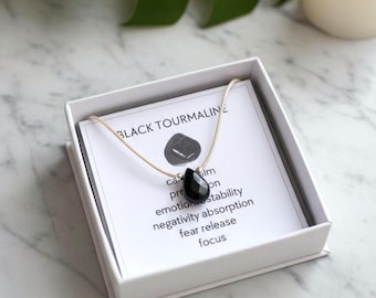 Collana di tormalina nera, pietra portafortuna di ottobre. Gioielli personalizzati, regalo per il 21° compleanno per donne. Protezione, radicamento, sollievo dall'ansia, motivazione.