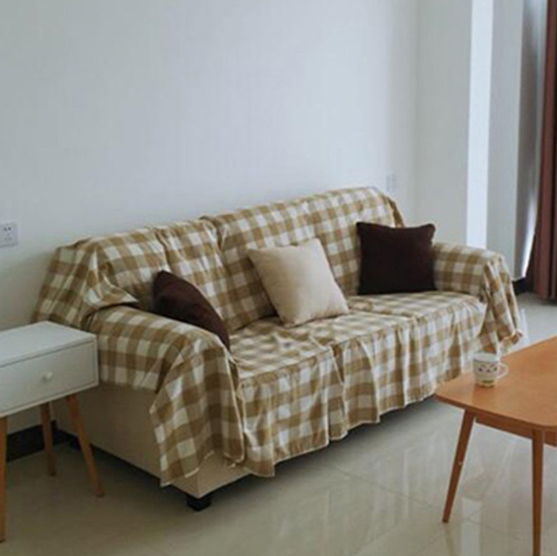 Plaid Printed Cotton Sofa Covers Sectional Couch Cover Etsy