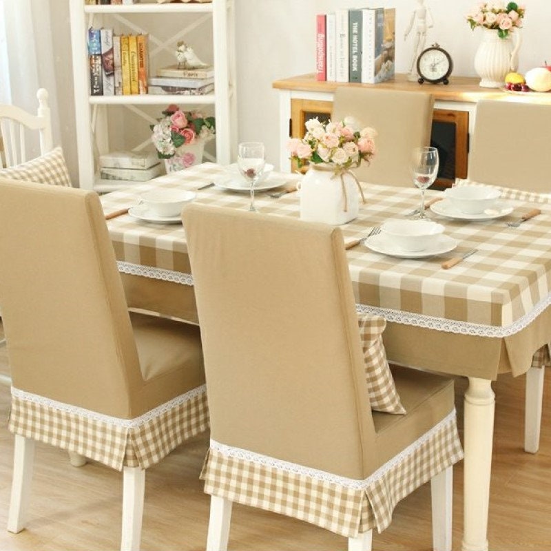 Beige Plaid Chair Covers Custom Solid Color Chair Covers With Etsy