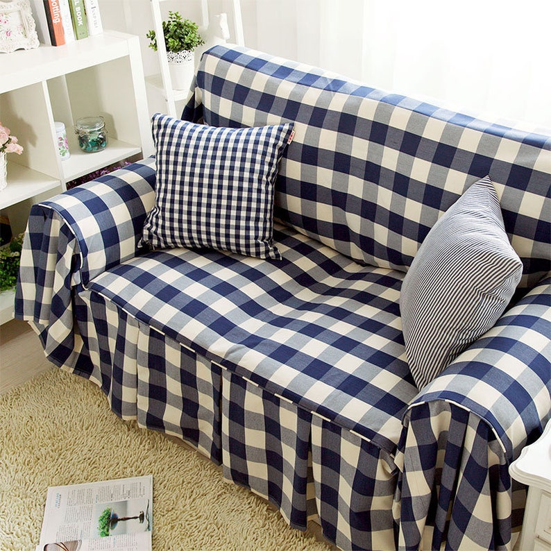 Plaid Printed Cotton Sofa Covers Sectional Couch Cover Etsy
