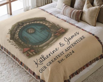 Personalized Rustic Cottage Door Blanket | Custom Name Woven Throw for Couples, Fantasy Anniversary or Bookish Wedding Gift