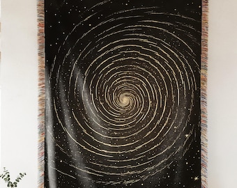Deep Space Starburst Throw Blanket | Vintage Astrology Woven Tapestry, Celestial Constellation Wall Hanging, Cosmic Galaxy Living Room Decor