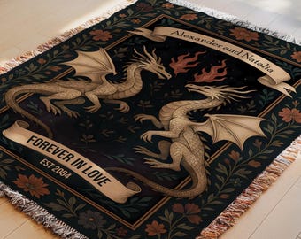 Gepersonaliseerde drakenhuwelijksdeken: gotische wandtapijtsjaal