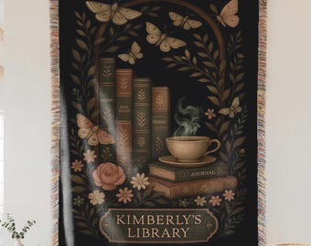 Personalized Book Lover Blanket | Custom Name Library Woven Throw, Cozy Reading Nook Decor, Literary Gift for Readers and Writers