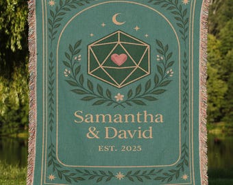 Personalized Marriage Crest Blanket | Custom Name Tapestry for Dragon Gamer Couple, Minimalist Fantasy Wedding, Anniversary Gift