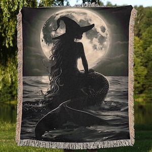 Mermaid Witch Blanket: Moody Siren Art, Halloween Decor