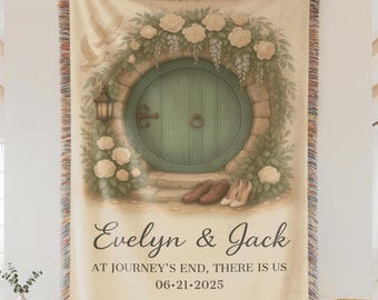 Personalized Cottage Door Blanket | Custom Name Wedding Woven Throw for Couples, Fantasy Book Lover Engagement or Anniversary Gift