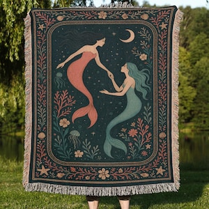 Mermaid Tapestry Blanket - Fantasy Ocean Folklore Decor, Mystical Mermaid Art, Cozy Cottagecore Throw