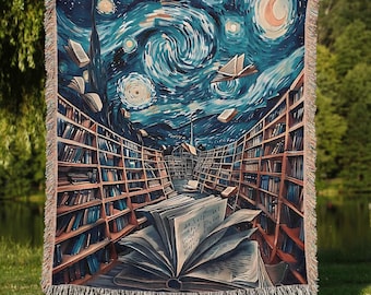 Starry Night Bookshelf Blanket: Celestial Library Decor
