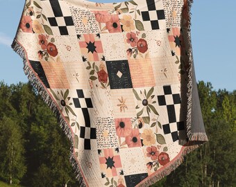 Manta de patchwork floral: decoración otoñal de estilo bohemio campestre