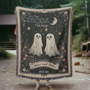 Custom Ghost Couple Blanket: Personalized Name Tapestry | Unique Anniversary for Him | Halloween Wedding Gift for Couples | Ghost Room Decor