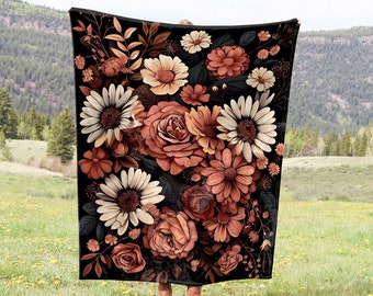 Dark Floral Woven Throw Blanket: Renaissance Gothic Home Decor